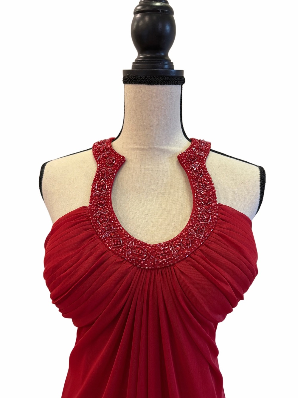 Vintage Red Beaded Halter Chiffon Cocktail Dress